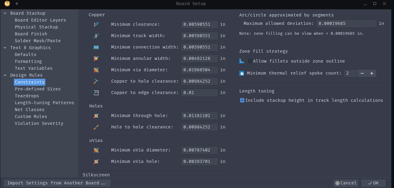 Constraints Menu